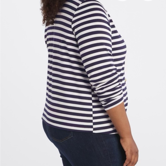 Bobeau Striped Dark Navy and White Cardigan with Gold Buttons Size 1X - Picture 4 of 10